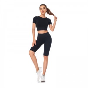 Women Yoga Suit Private Label 2 Pieces T Shirt Biker Shorts Gym Exercise Workout Custom