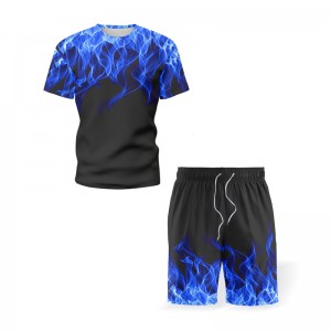 T Shirt Shorts Set Summer Men Printed Suit Activewear Clothes Running Loose Fitness   Sportswear