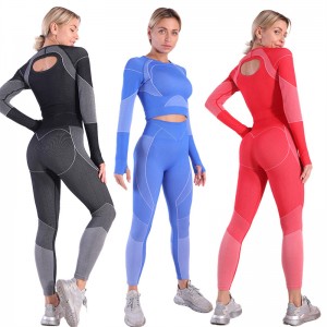 Women Yoga Wear Long Sleeve Tops Leggings Two Pieces Quick Dry Sports Running Fitness Factory