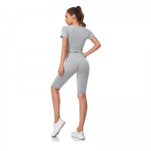Women Yoga Suit Private Label 2 Pieces T Shirt Biker Shorts Gym Exercise Workout Custom
