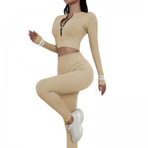 Women Fitness Wear Sports Long Sleeve Crop Top Leggings Half Zipper Low Moq Supplier