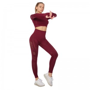 Women Yoga Sets Mesh Seamless Quick Dry Fitness Sports Long Sleeve Crop Tops Leggings Supplier