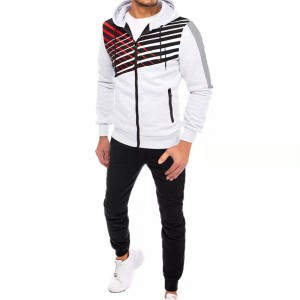 Mens Tracksuit Sportswear Stripes Full Zip Up Hoodie Joggers Custom Logo Hot Selling