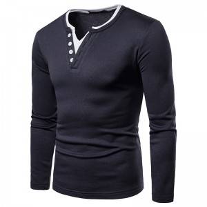 V Neck Long Sleeve T Shirt Men Business Casual Blank Brand Oversized