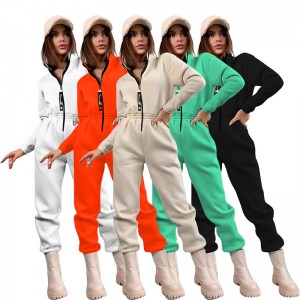 One Piece Jumpsuit Women Fleece Long Sleeve Yoga Jogging Training Sleepwear Spring   Custom Logo