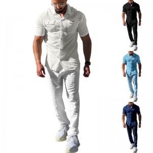 Men T Shirt And Pants Set Short Sleeeve Slim Fit Solid Casual Leisure Tracksuit Factory
