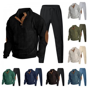 Men Jogging Suit Buttons Streetwear Two Tone Casual Two Pieces Set Warm Winter Tracksuit Set OEM