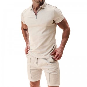 Polo T Shirt Shorts Set Zip Up Blank Summer Plain Waffle Solid Private Label Custom