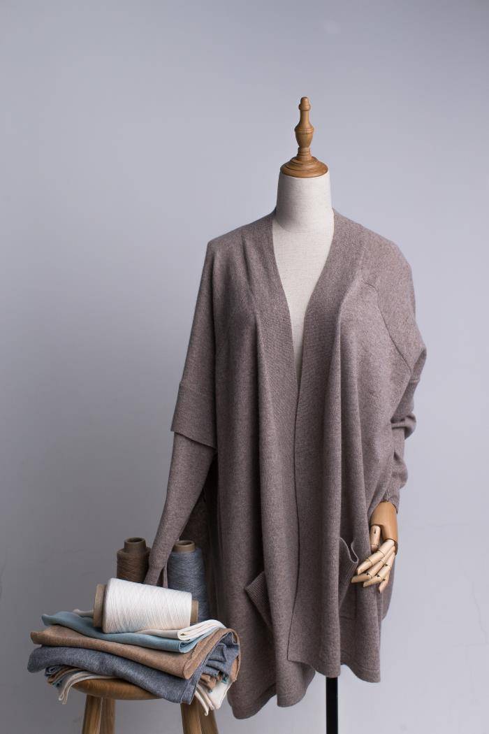 100% Cashmere long style open cardigan for ladies CT20W011