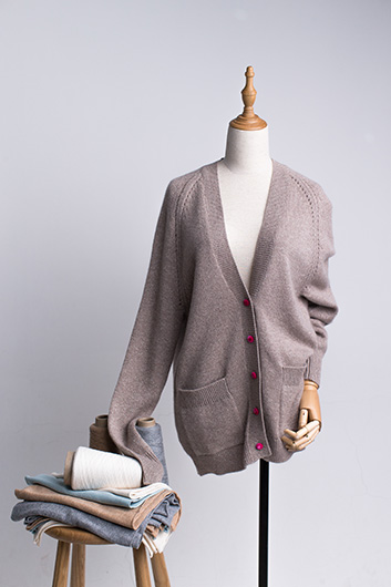 Cashmere with lurex yarn deep V Neck cardigan CH20134 with pointelle at armhole