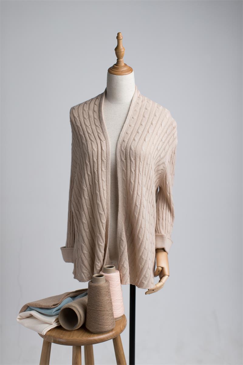 CH20104 Half Sleeve Open Cardigan w/ Cable 85% Cotton/15% Cashmere blended yarn