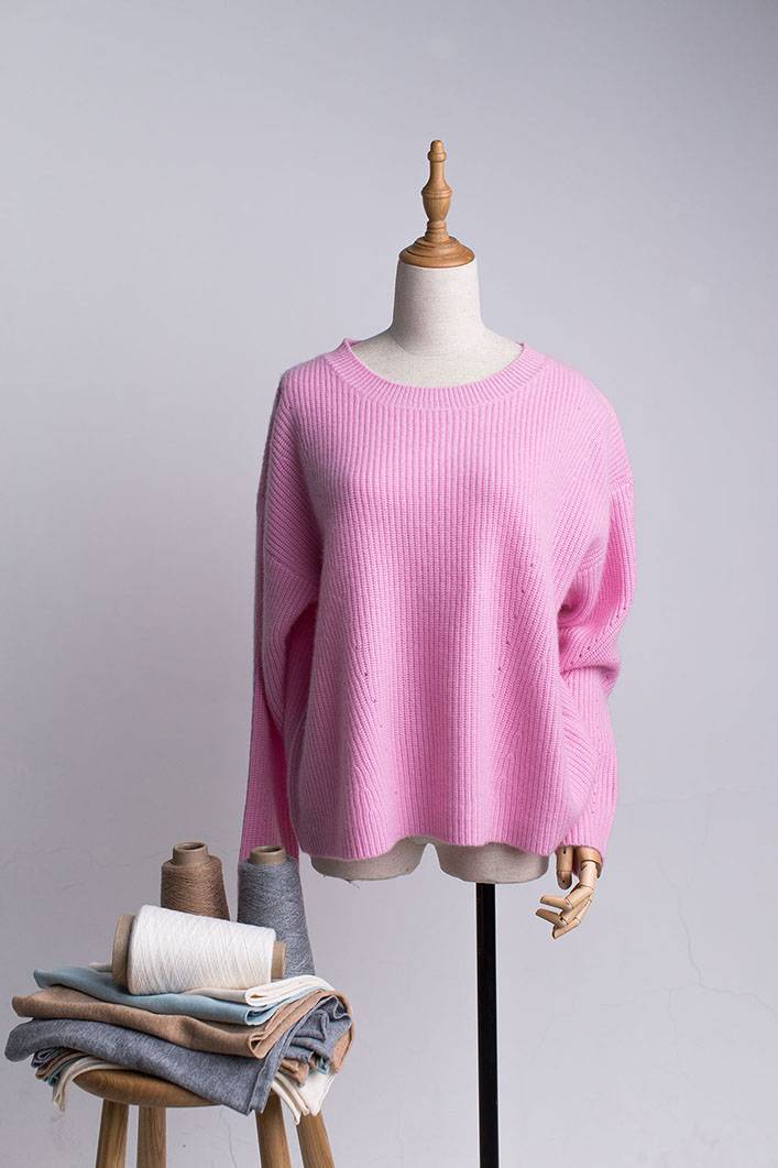 100% Cashmere with Good-Cashmere-Standard pink colored sweater for ladies CH20146