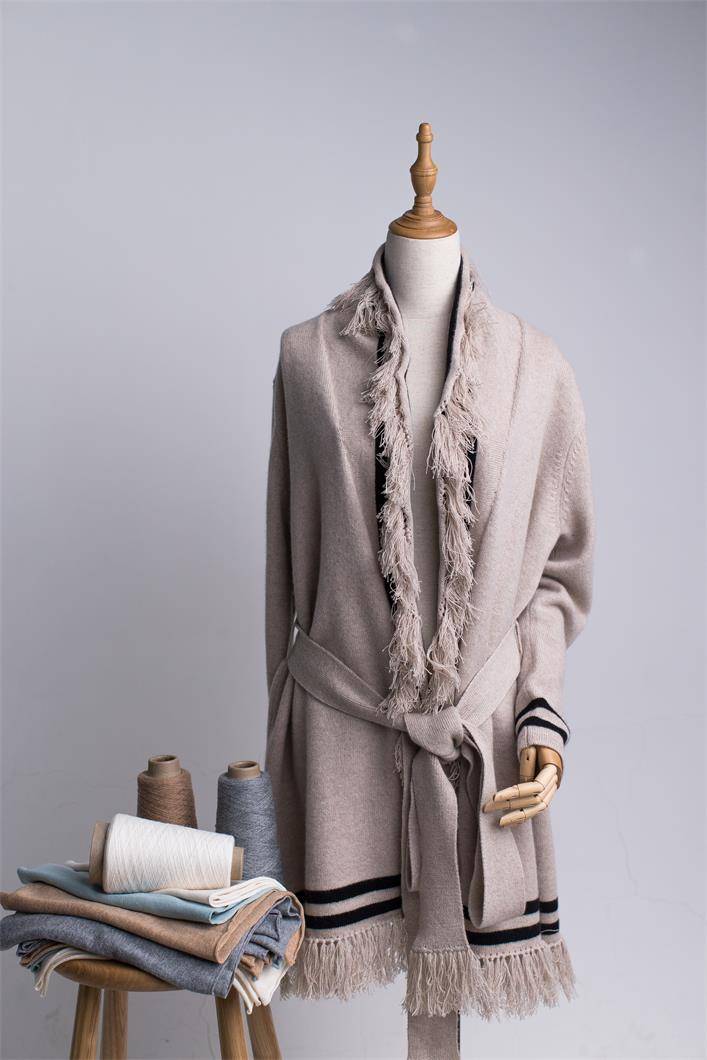 100% Cashmere long style open cardigan for ladies CT20W009