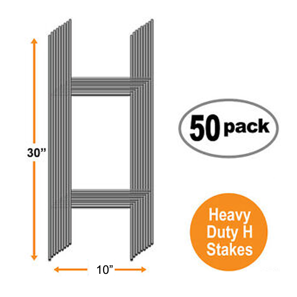 50Pack Galvanized 10" x 30" H Frame Wire Stakes Yard Sign Stakes for Corrugated Yard Sign Holder