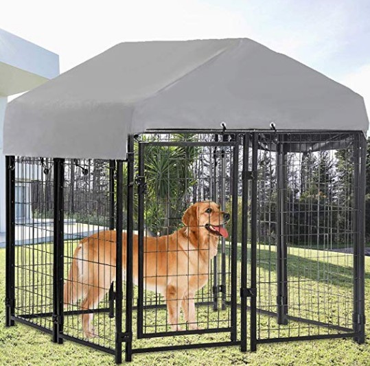 2020 Good Quality Outside Dog Kennels - Welded Wire Dog Kennel Dog Crates Cage Metal Heavy Duty Outdoor Indoor Pet Playpen with a Roof and Water-Resistant Cover – JINSHI