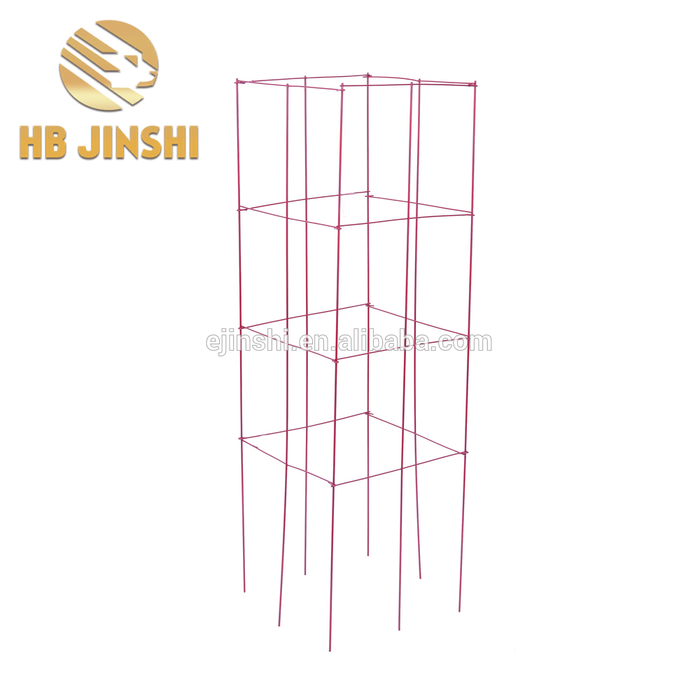 Powder Coated Red Color Folding Tomato Cage,4 Panels 4 Legs Plant Cage