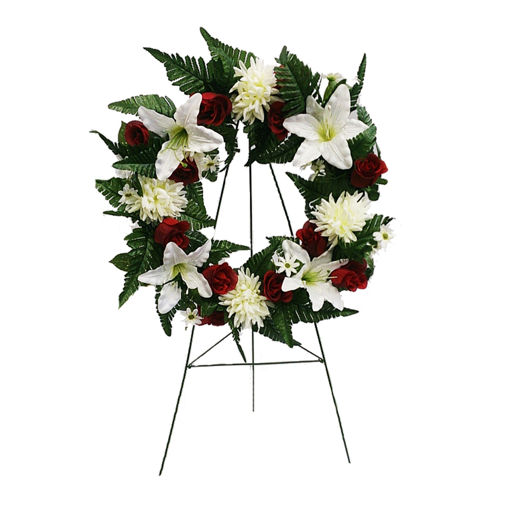 Wire wreath easel stand for cemetery funeral