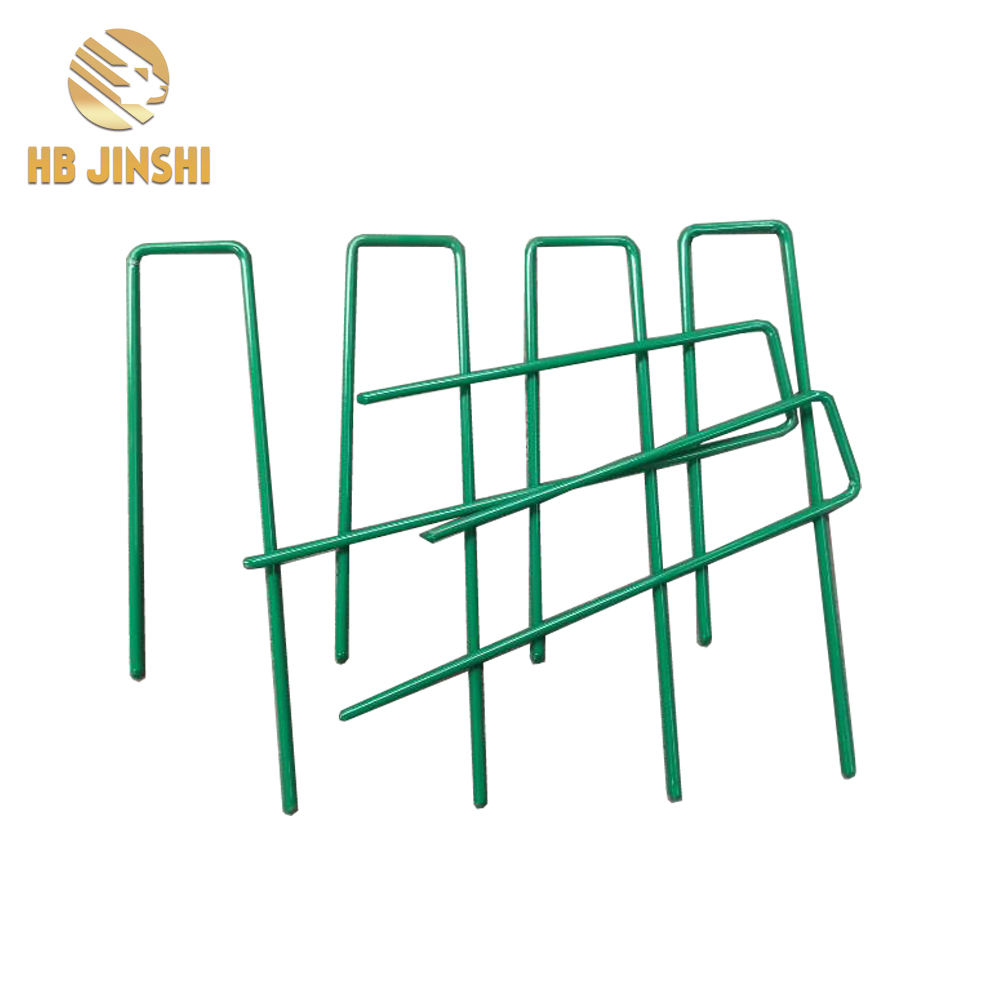 HB Jinshi Green pvc powder coated  U  sturdy garden Turf pegs for Japan market  made in China