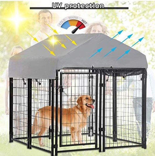 Welded Wire Dog Kennel Dog Crates Cage Metal Heavy Duty Outdoor Indoor Pet Playpen with a Roof and Water-Resistant Cover