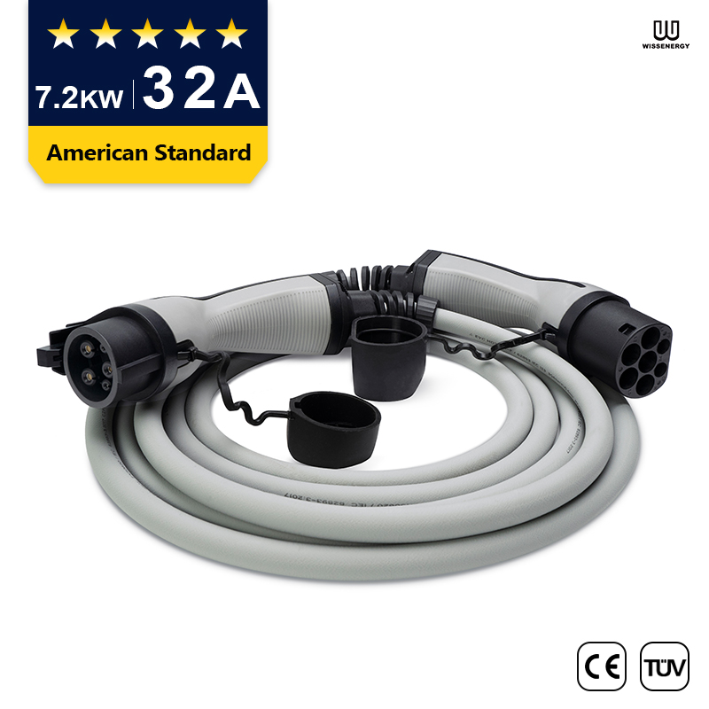 EV Cable (32A single-phase 7.2KW) Type 1 Mukadzi kune Type 2 Male Extension Cable (16ft/5m)