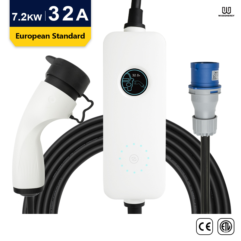 WISSENERGY Type 2 EV Charger 32 Amp 230V Portable Electric Car Charger with 25FT Cable, IEC 62196-2 Connecter, CEE Plug Featured Image