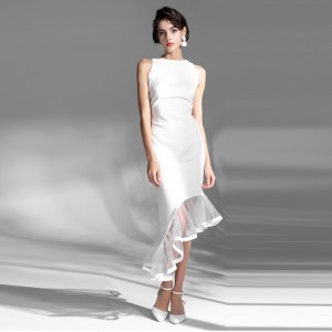 White Elegant Bizzilla Splicing Fishtail Eleganti Filgħaxija Dress