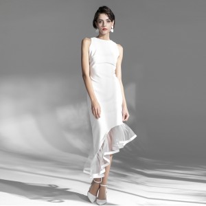 Balta Elegant Lace Splicing Fishtail Elegantiška vakarinė suknelė