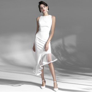 White Elegant Lace Splicing Fishtail Elegant Evening Dress