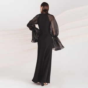 Design Luxury Long Black Bubble Sleeve Elegant Evening Dress