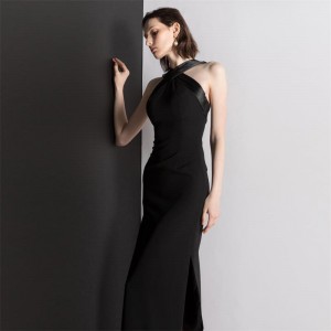 Schwarzes Luxus-Party-elegantes Split-langes Abendkleid