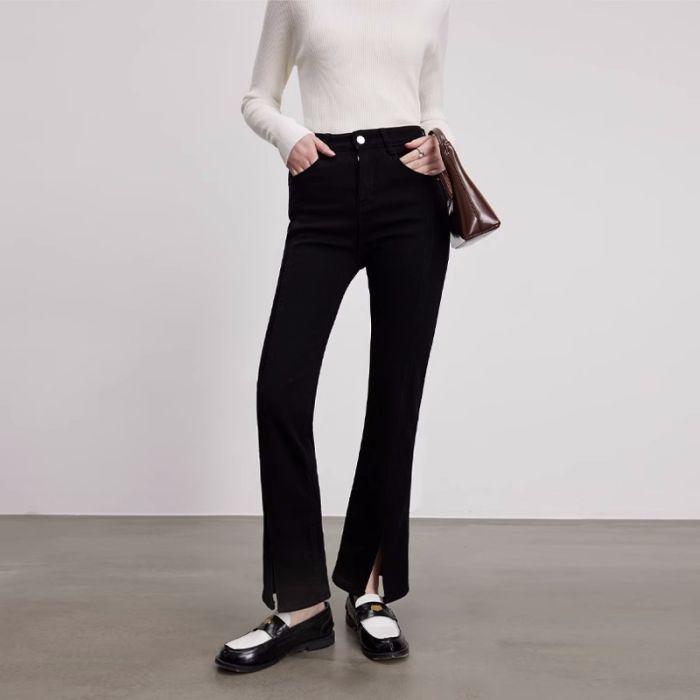 Black Stretch High Waist Slit Flare Jeans (2)
