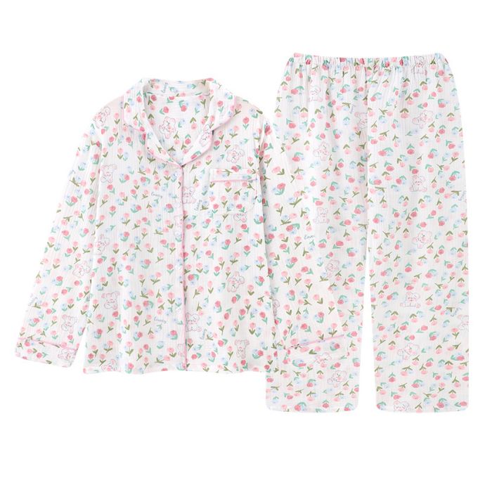 Cotton Gauze Tulip Print Pajamas Home Wear (5)