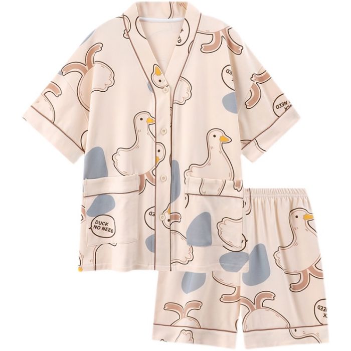 Cotton T-Shirt Shorts Duck Print Pajamas Set (7)