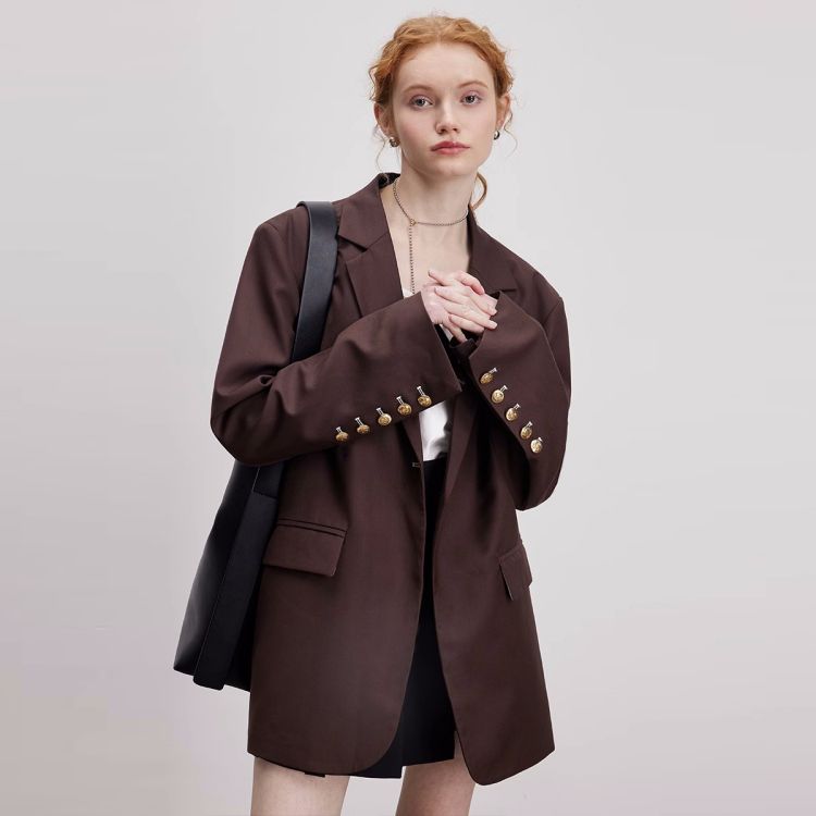 Custom Brown Vintage Blazer Jacket Women (6)