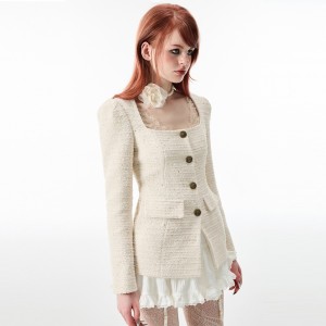 Custom White Plaid Embroidery Sequin Coat Women