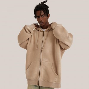 Khaki Gradient Color Vintage Plus Size Zipper Hoodie Sweatshirt Jacket