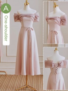 Pink Satin Bridesmaid Custom Evening Dress