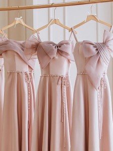 Pink Satin Bridesmaid Custom Evening Dress