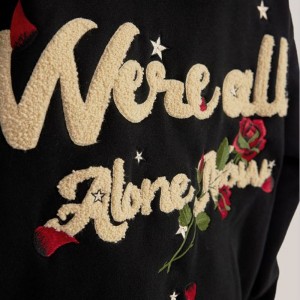 OEM Custom Rose Embroidery Zipper Hooded Sweatshirt ქურთუკი