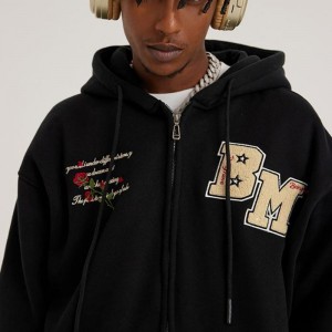 OEM Custom Rose Embroidery Zipper Hooded Sweatshirt Ikoti