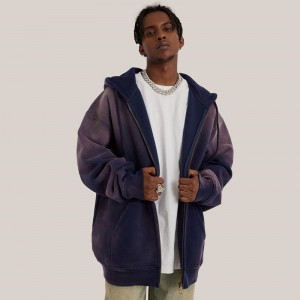 Purple Gradient Color Vintage Plus Size Zipper Sweatshirt Jacket