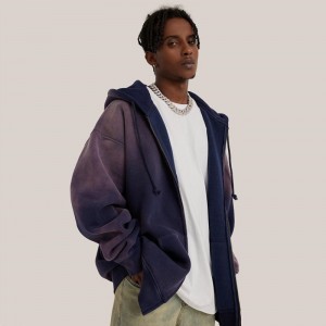 Purple Gradient Color Vintage Plus Size Zipper Sweatshirt Jacket