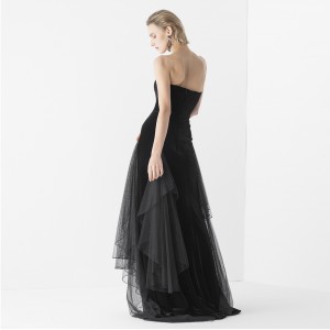 Vestido de noche de fiesta de terciopelo negro largo de lujo vintage