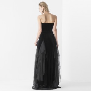 Vestido de noite de veludo negro longo de luxo vintage