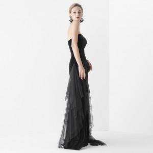 Vintage Luxury Long Black Velvet Party Evening Gown