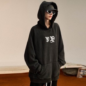 Letter Bubble Print Washed Retro Hole Hoodie Áo