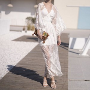 لباس توری دوزی ساحلی سکسی فرانسوی سفید