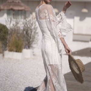 Біла французька сексуальна пляжна мереживна сукня з вишивкою