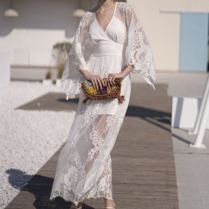 White French Sexy Beach Yakashongedzwa Lace Dress