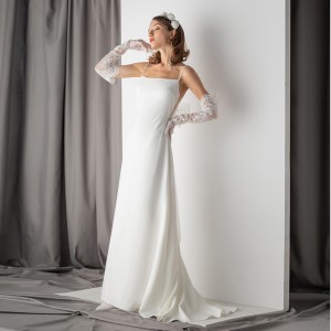 Vestido de noiva elegante sem alças de malha de renda branca